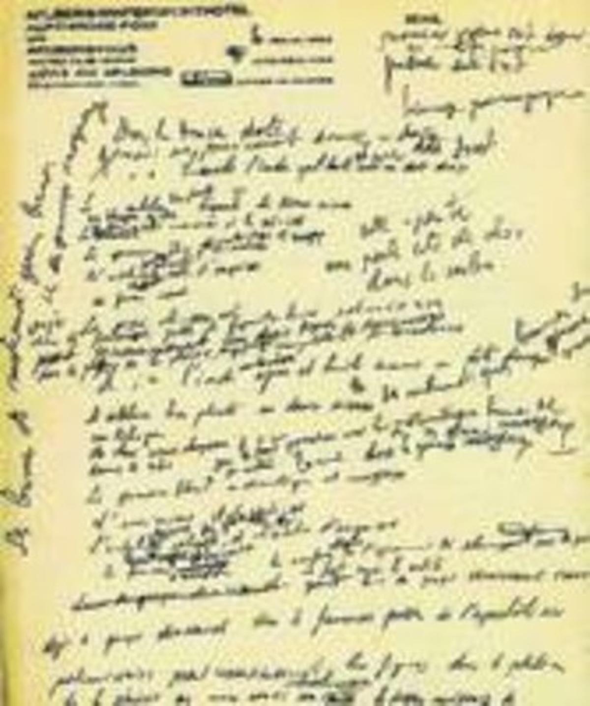 Manuscrit del poema, en un full de paper d’hotel. Manuscrit del poema, en un full de paper d’hotel.