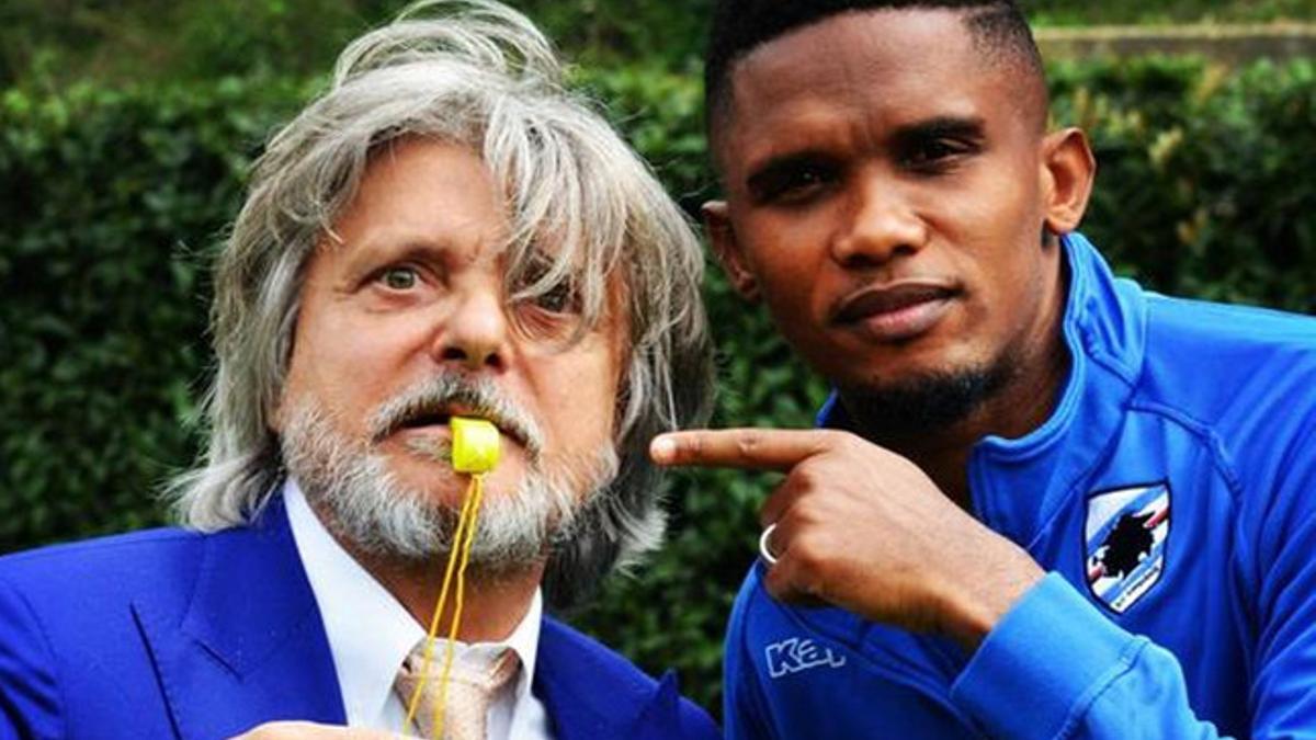 Eto'o junto al presidente de la Sampdoria, Massimo Ferrero