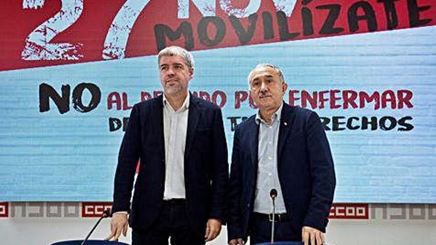 Los líderes sindicales, Unai Sordo y Pepe Álvarez, ayer.