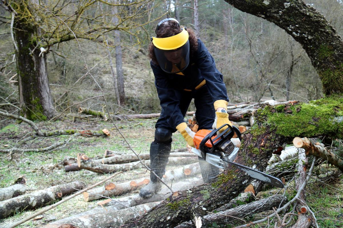 Clara Santamaria, propietària forestal, treballant a la seva finca de Capolat, al Berguedà