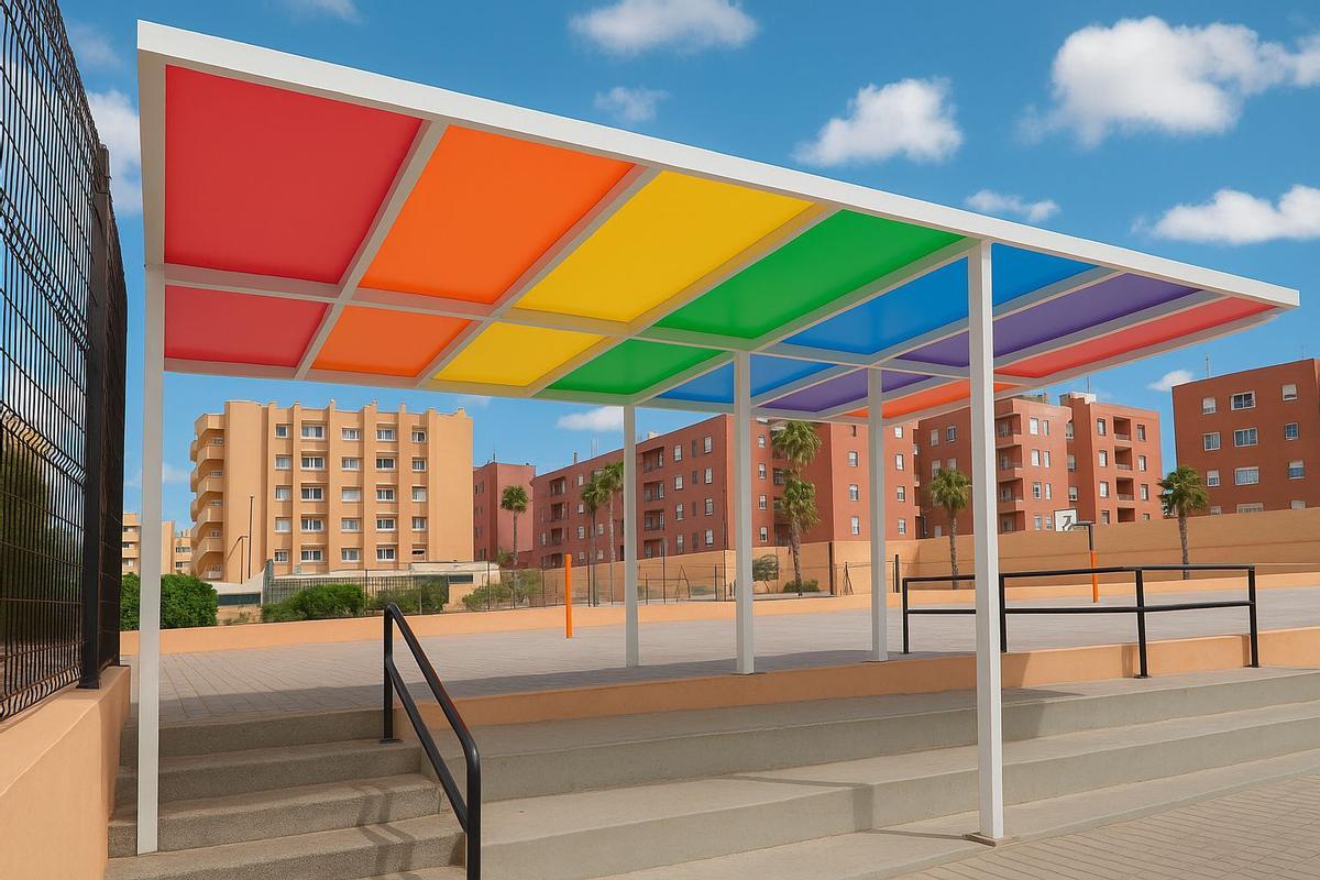 Una de las zonas de sombra ya instaladas en un colegio de Canarias