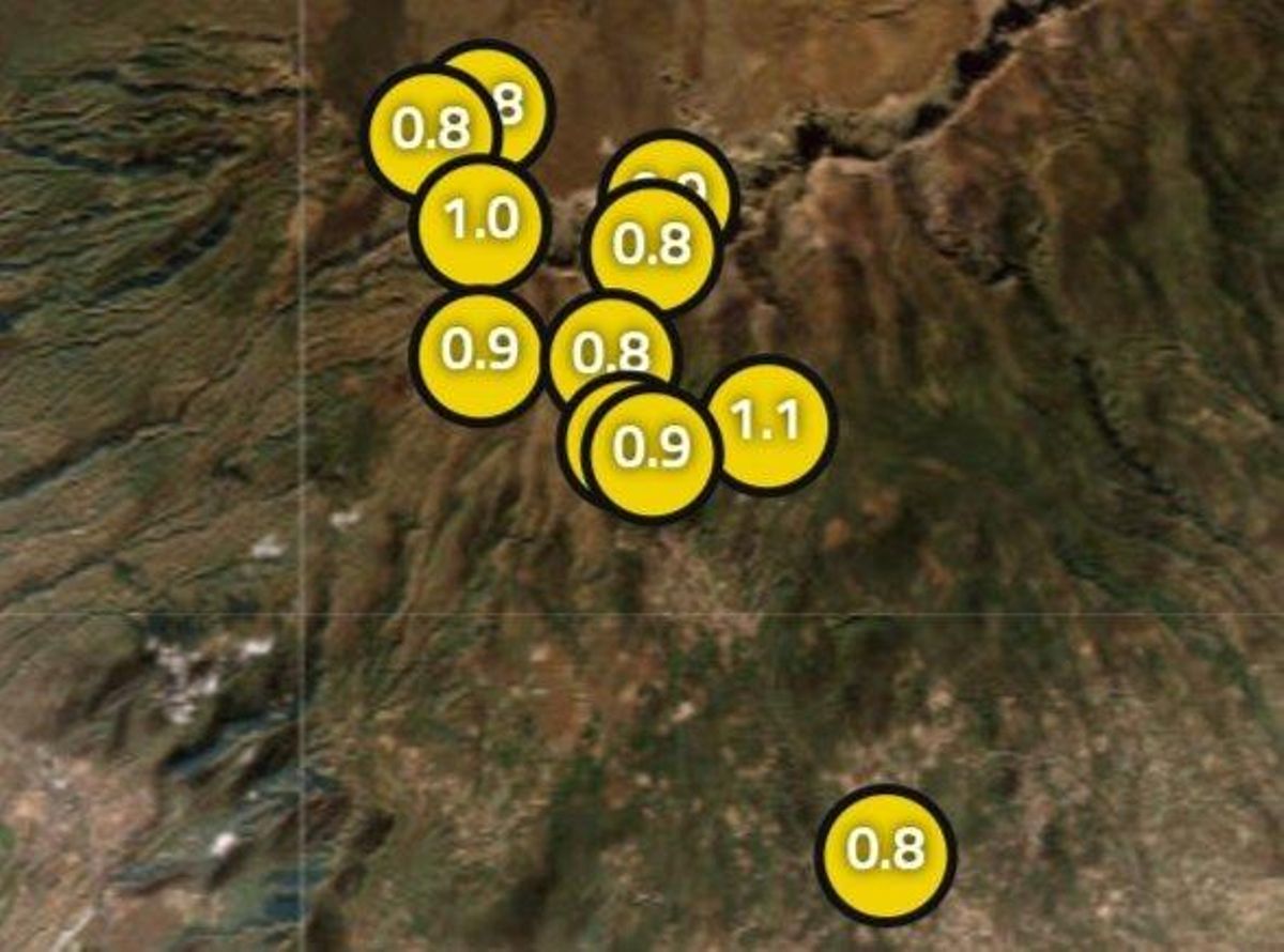 Puntos donde se registraron los movimientos sísmicos durante la madrugada