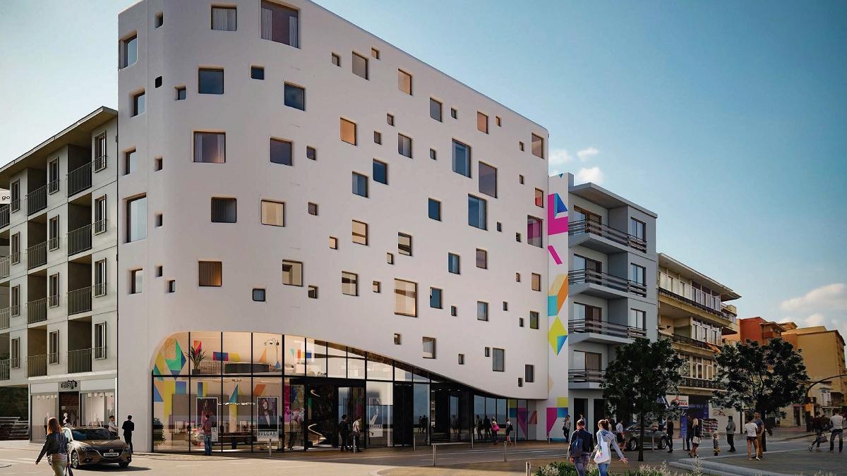 Recreación del edficio de apartamentos turísticos que se consruirá en la plaza de las Cuatro Esquina de El Palo, en Málaga capital.