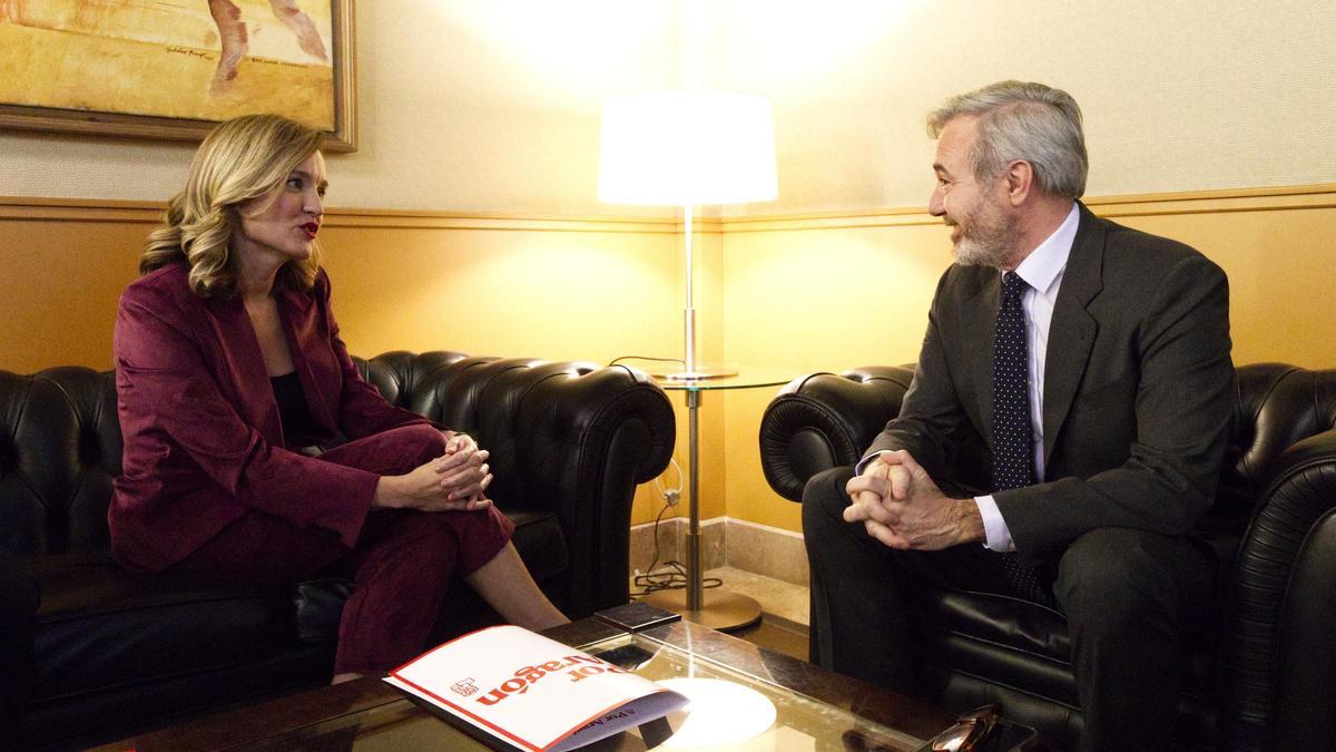 La líder del PSOE Aragón, Pilar Alegría, hace unos días durante la ronda de contactos de Jorge Azcón, presidente de Aragón, con los partidos.