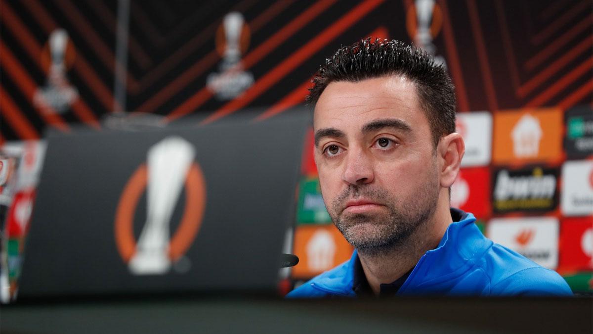 Xavi Hernández, en la rueda de prensa en el estadio del Eintracht