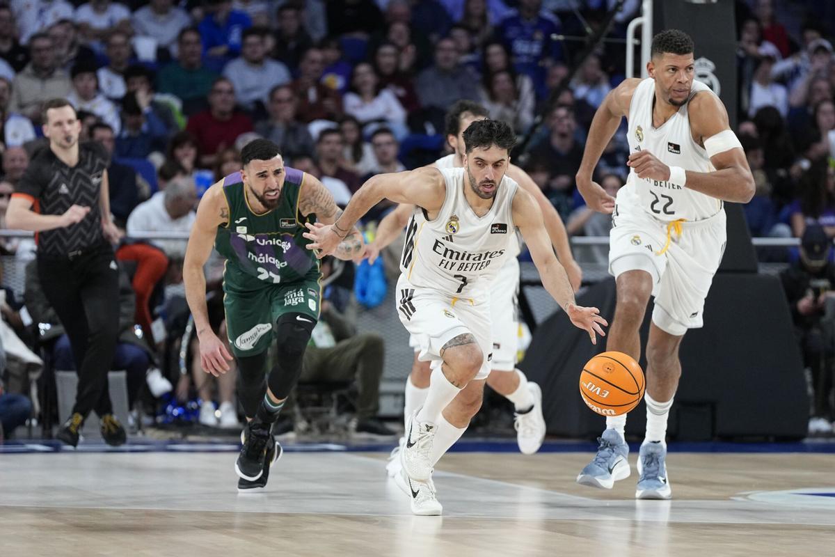 28/12/2025 Facu Campazzo of Real Madrid in action during the Spanish League, Liga ACB Endesa, basketball match played between Real Madrid and Unicaja Baloncesto at Movistar Arena pavilion on December 28, 2025, in Madrid, Spain. DEPORTES Oscar J. Barroso / AFP7 / Europa Press