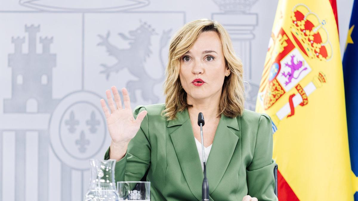 La ministra Portavoz y de Educación, Formación Profesional y Deporte, Pilar Alegría, durante una rueda de prensa posterior a la reunión del Consejo de Ministros.