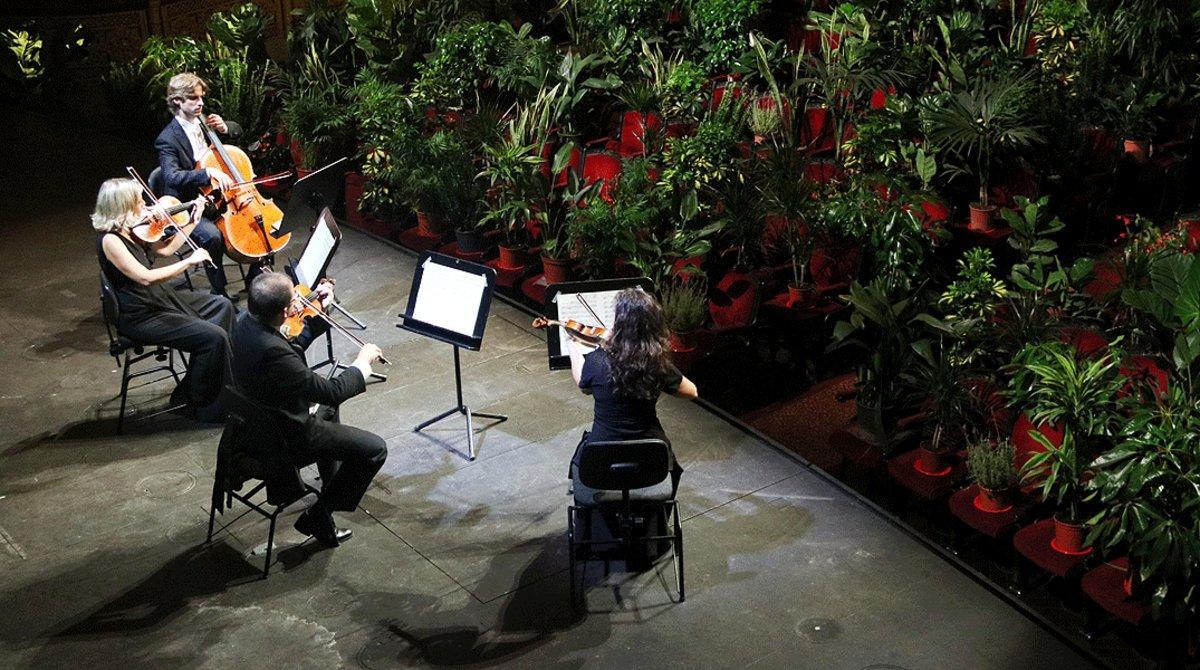 Un momento del primer concierto con plantas como público celebrado en el Liceu, el 22 de junio.