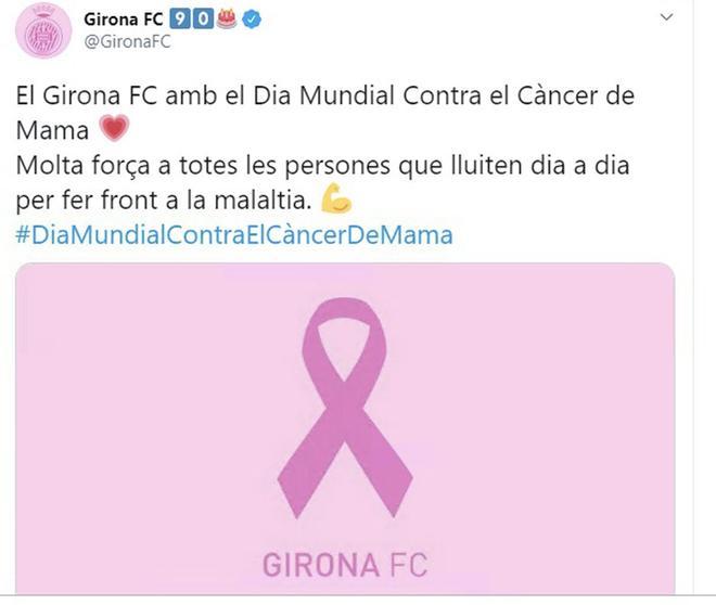 El Girona se suma a la campaña  del Dïa Mundial contra el cáncer de mama.