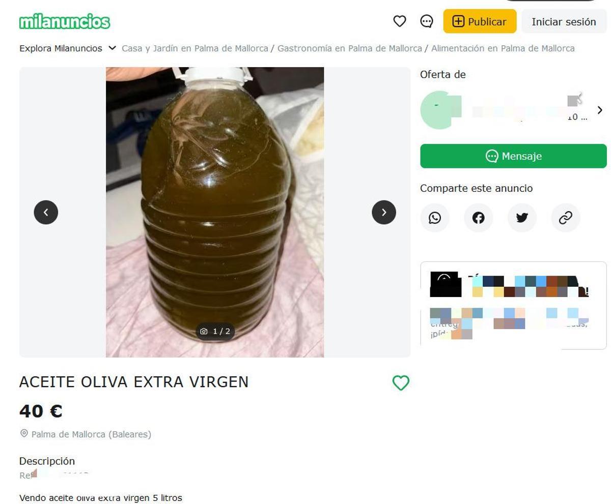 El aceite de oliva fraudulento en Mallorca que se vende por internet