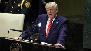 El presidente Donald Trump durante la sesión de la Asamblea General de las Naciones Unidas en Nueva York.