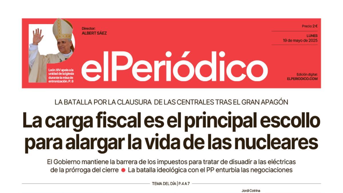 La portada de EL PERIÓDICO del 19 de mayo de 2025