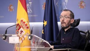El portavoz de Unidas Podemos en el Congreso, Pablo Echenique, en ruda de prensa tras la Junta de Portavoces del Congreso de los Diputados, en Madrid (EspaÃ±a), a 15 de enero de 2020.