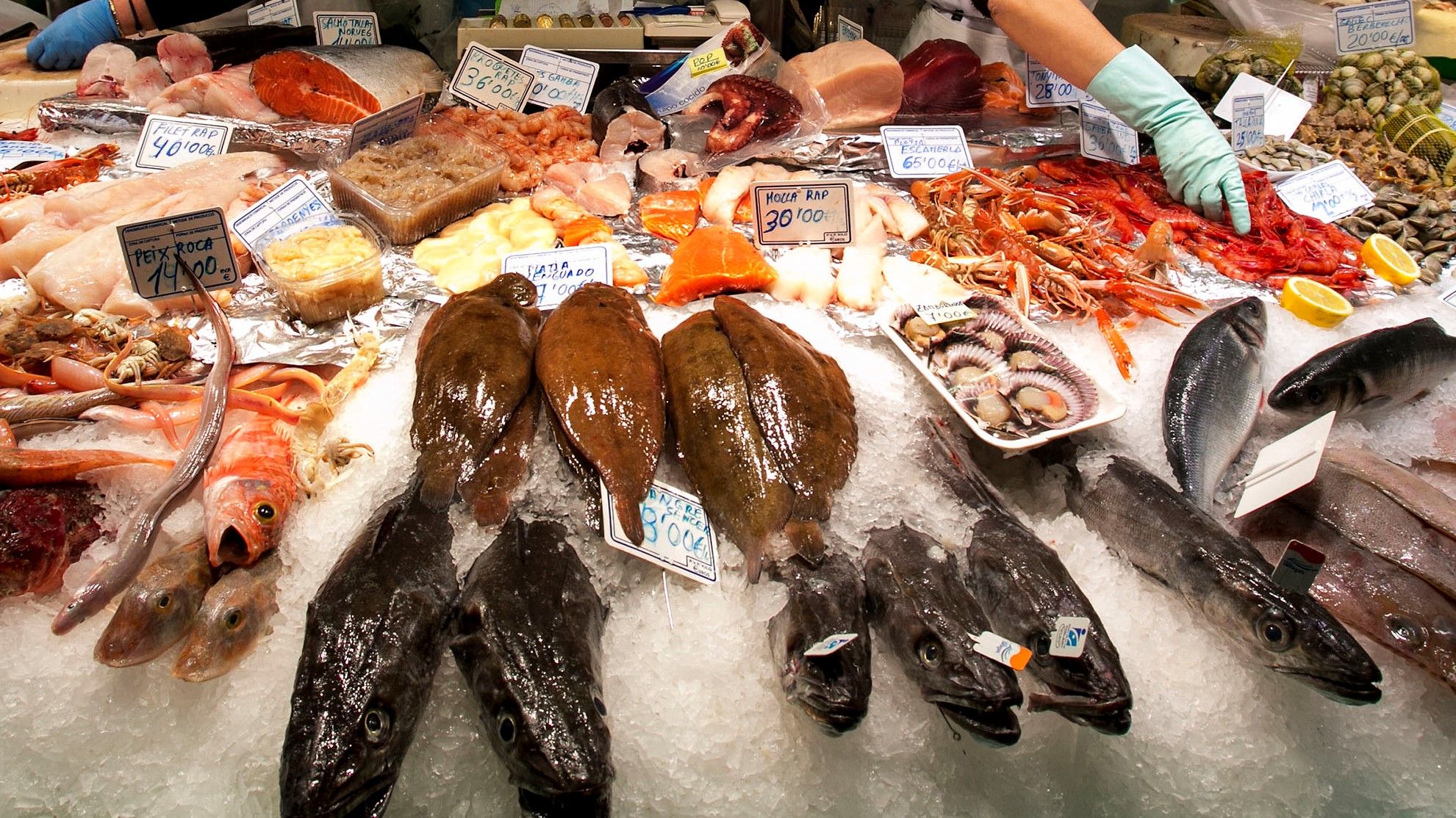 Puesto de pescado en el mercado Galvany de Barcelona.