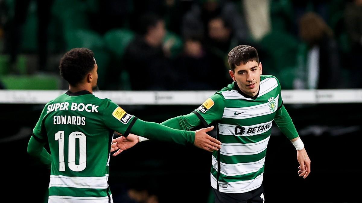 Bellerín celebra su primer gol con la camiseta del Sporting de Portugal