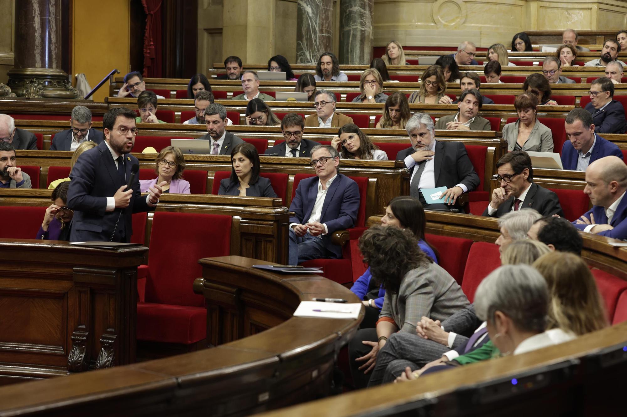 El 'president' Pere Aragonès, durante una intervención en un pleno