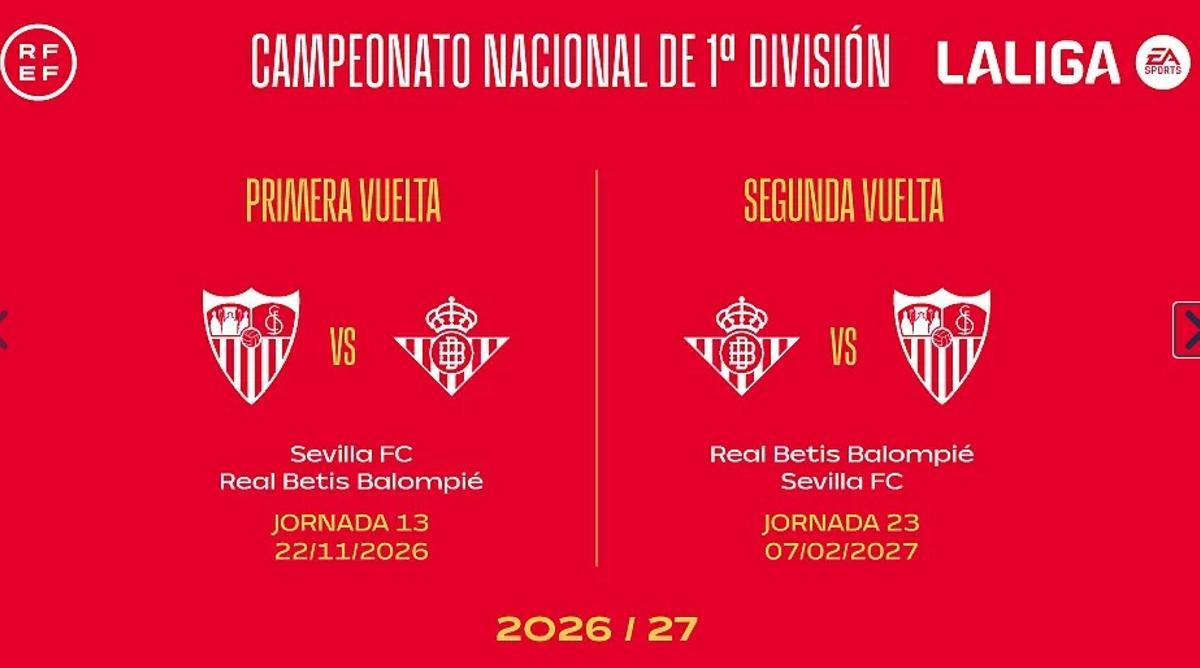 Estas serán las dos fechas del derbi sevillano en LaLiga EA Sports 2026/27