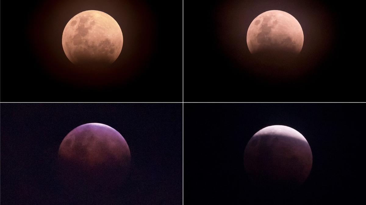 Imágenes del eclipse lunar visto desde Yakarta (Indonesia), el 31 de enero del 2018.