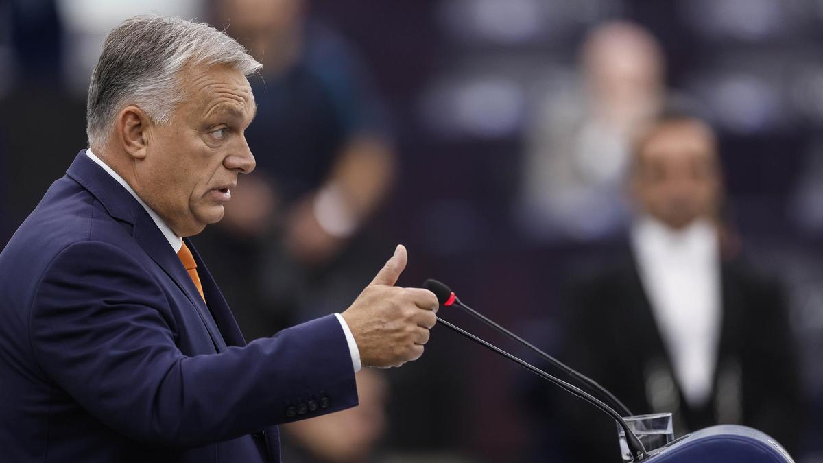 El primer ministro húngaro, Viktor Orbán, durante su presentación de las prioridades de la presidencia de turno, este miércoles en el Parlamento Europeo de Estrasburgo.