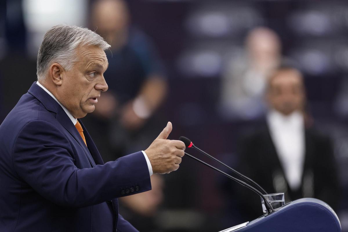El primer ministro húngaro, Viktor Orbán, durante su presentación de las prioridades de la presidencia de turno, este miércoles en el Parlamento Europeo de Estrasburgo.
