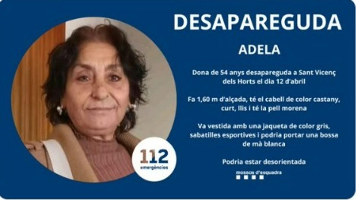 Llamamiento de los Mossos d'Esquadra para localizar a Adela