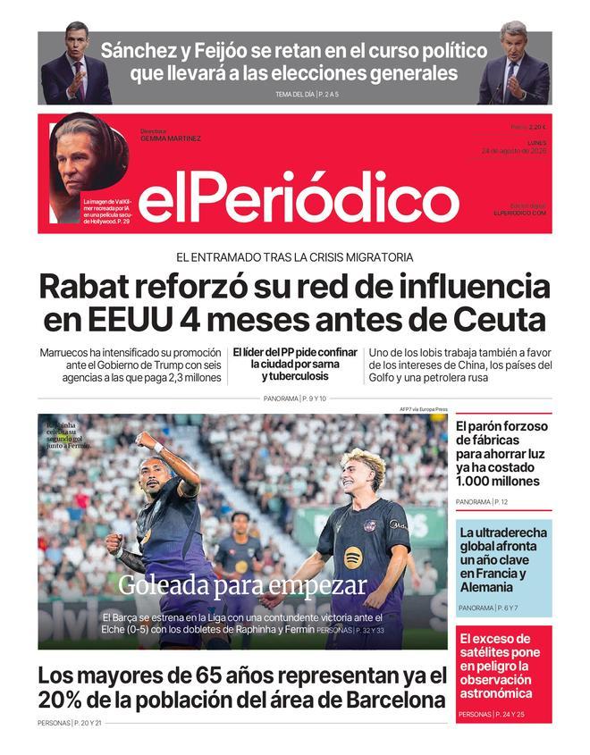 La portada de EL PERIÓDICO del 24 de agosto de 2026