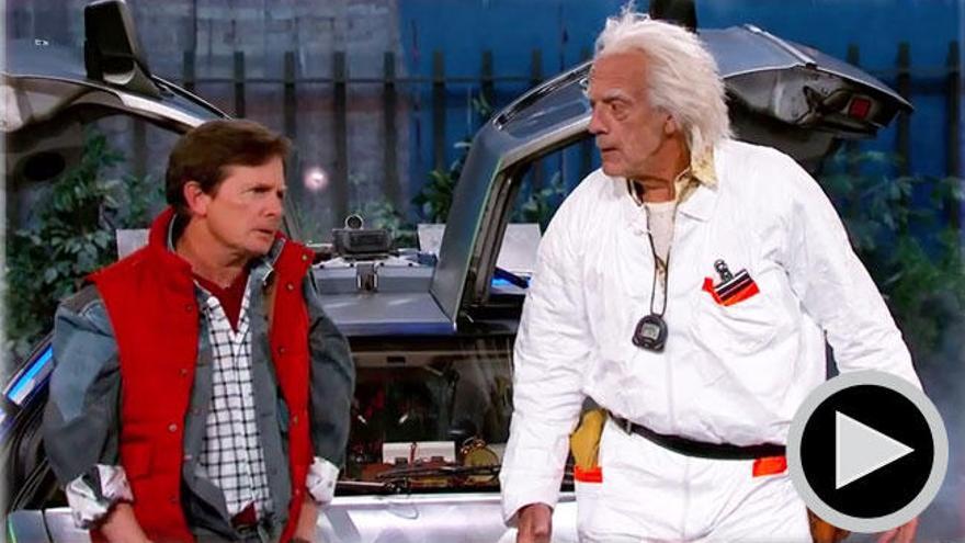 Michael J. Fox y Christopher Lloyd, en el show de Jimmy Kimmel.