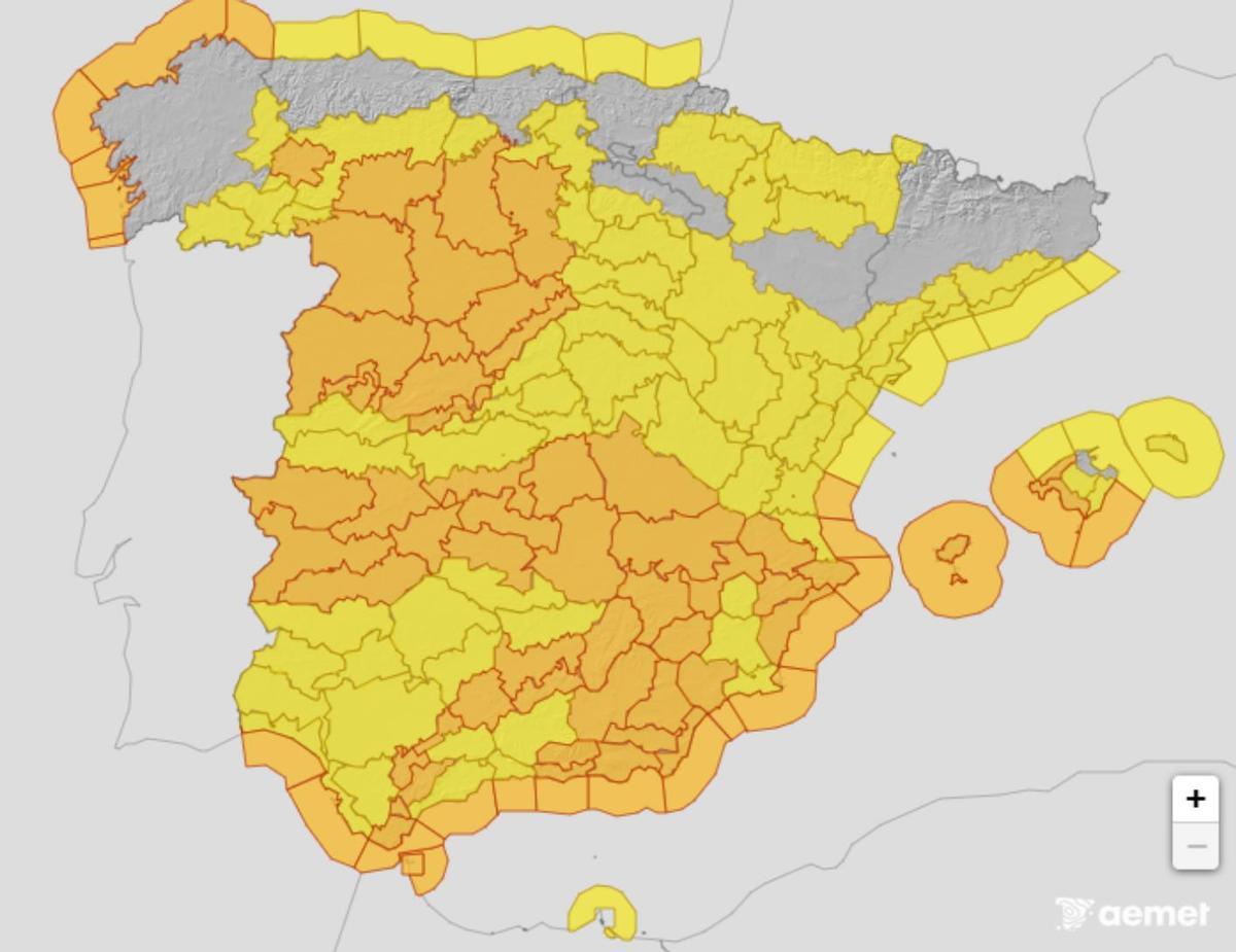 España se pinta de naranja y amarillo por todos los avisos activos de la AEMET de cara al miércoles 28 de enero.