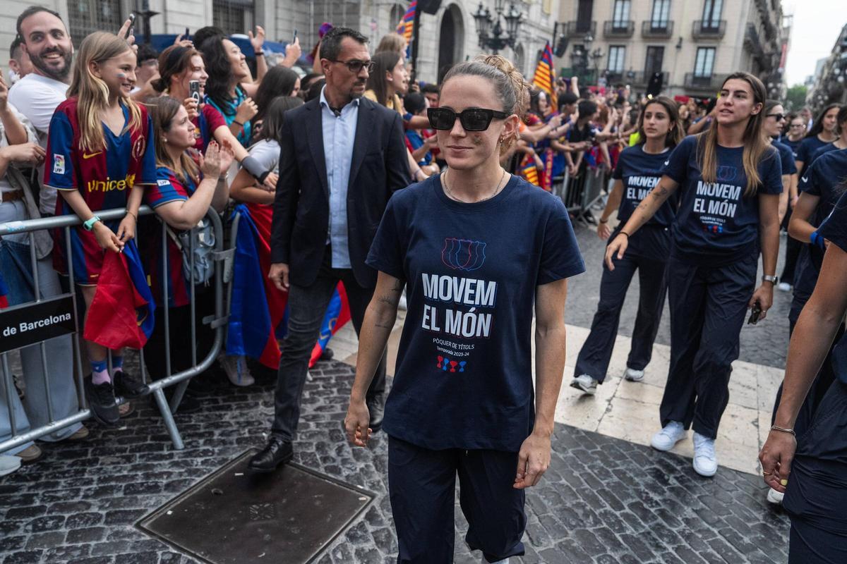 Ona Batlle durante laecepción en el ayuntamiento de barcelona y la Generalitat al Barcelona Femenino tras ganar la Champions.