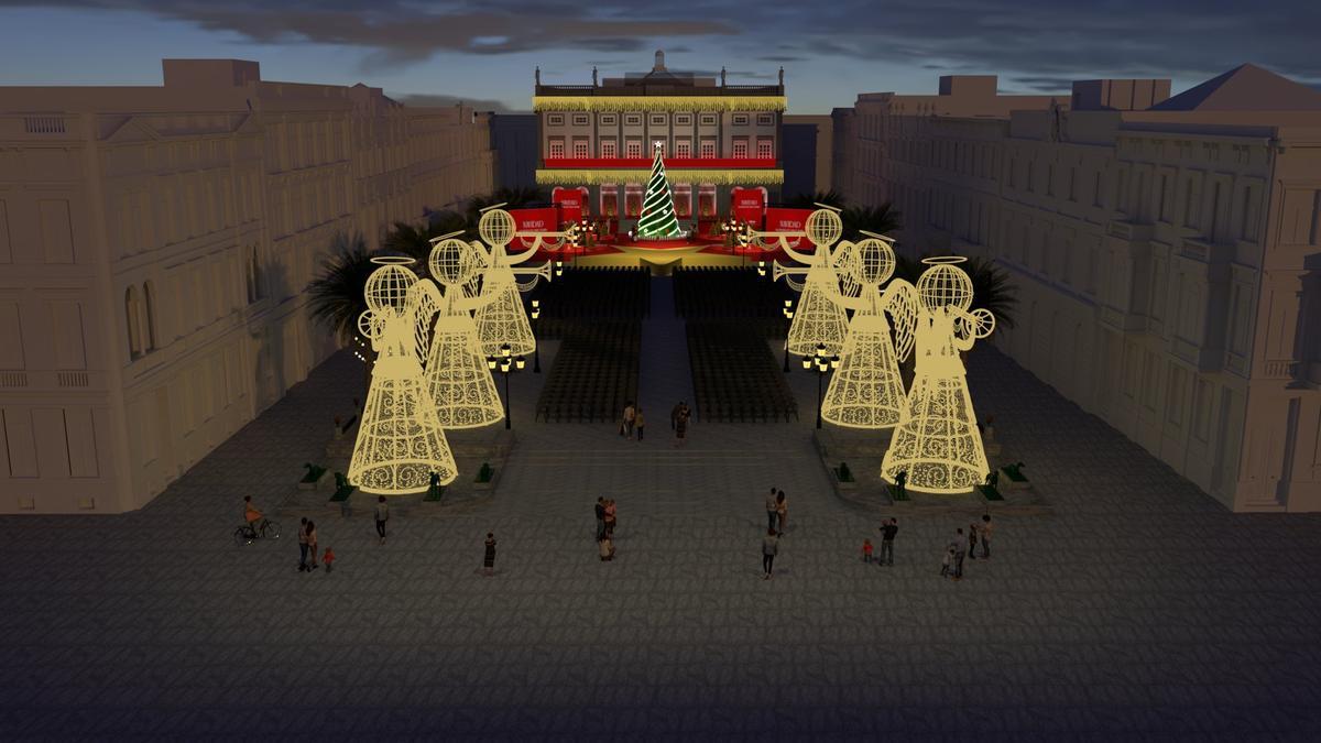 Recreación de los ángeles que rematarán la plaza de Santa Ana estas navidades.