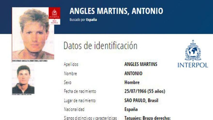 Ficha de la requisitoria de Anglés en Interpol. | LEVANTE-EMV