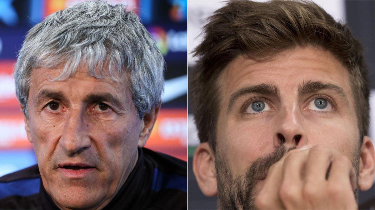 Piqué y Setién, ante los medios, previo al Nápoles-Barça