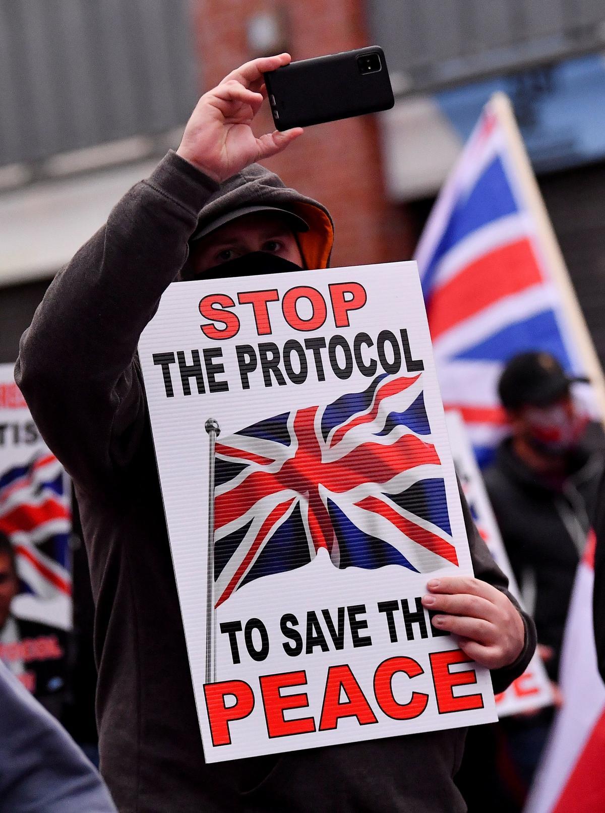 FILE PHOTO: Protest against the Northern Ireland protocol as a result of Brexit, in Belfast