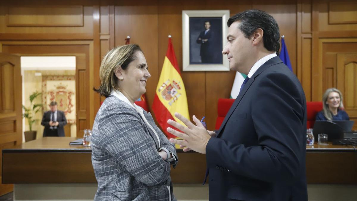 Blanca Torrent y José María Bellido, antes del pleno de este jueves.