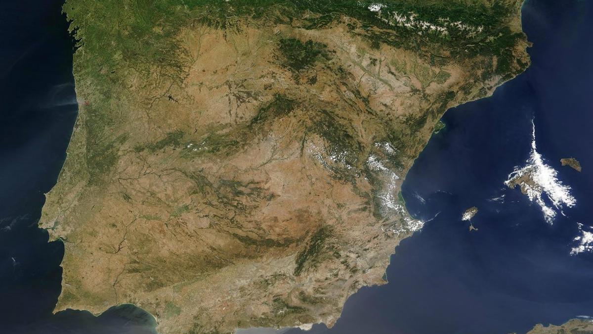 La península ibérica, vista desde un satélite de la NASA.
