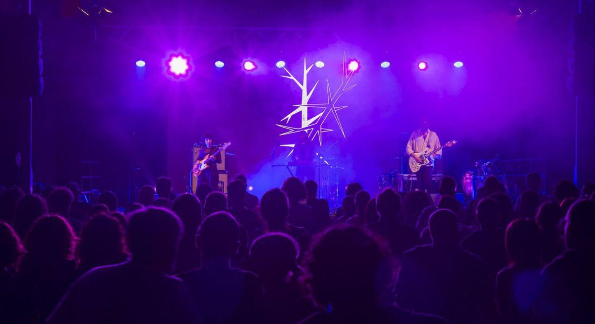 Arriba, la actuación del grupo asturiano «Viuda», en la noche del sábado, en el Link. A la izquierda, el concierto del trío «VVV [Trippin’ You]». | Elena de la Puente