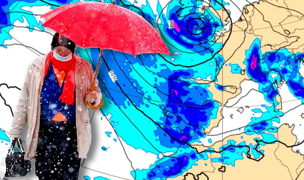 Imagen de los frentes de Ingrid cubriendo por completo la península y Andalucía el viernes.