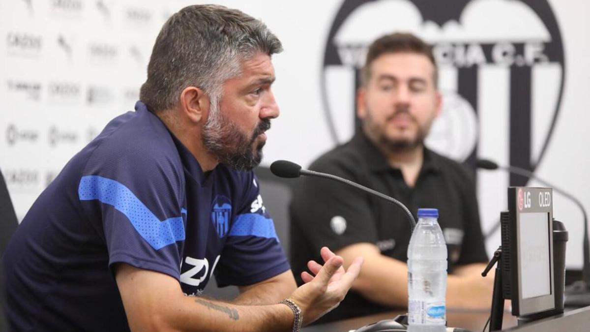 Gattuso, en la sala de prensa de Paterna