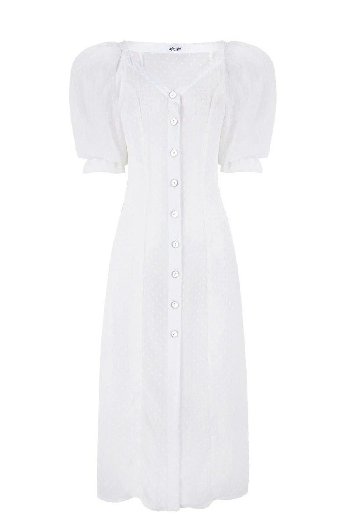 Vestido plumetti blanco, de Alo Nui (199 euros)