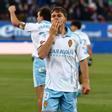 Dani Gómez lanza un beso tras marcar el 1-0 frente al Racing de Santander.