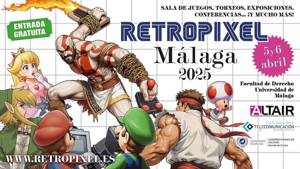 Cartel de Retropixel, que homenajea la estética de los juegos de Master System, la primera consola con la que Sega asombró al mundo, de tan sólo 8 bits