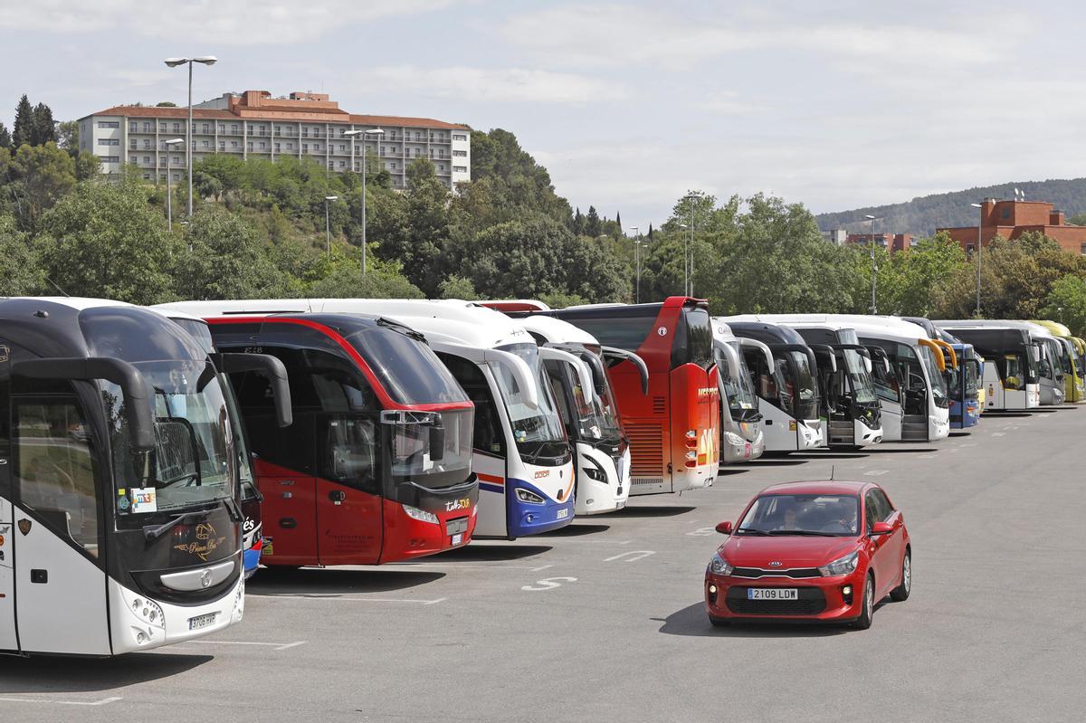 Un cotxe despistat entre els autobusos.