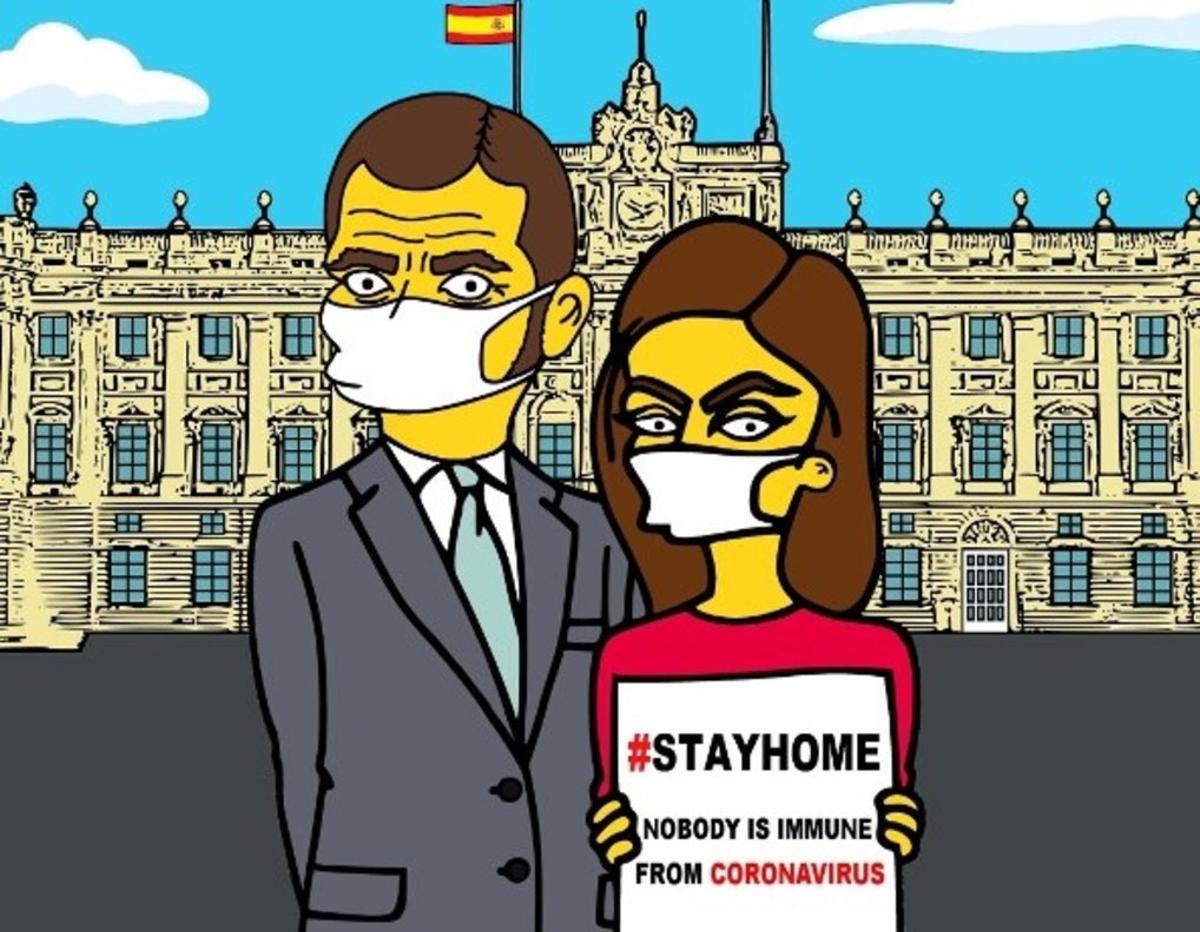 12/03/2020 Los Reyes Felipe y Letizia y la monarquÃ­a inglesa, simpsonizados contra el coronavirus .