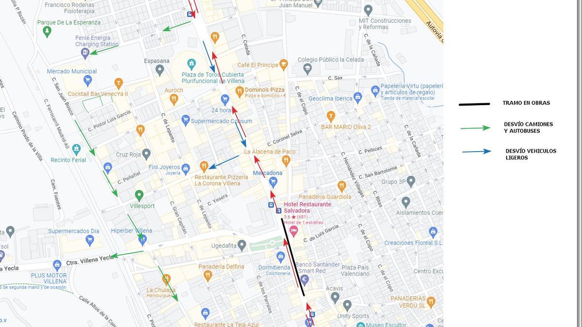 Mapa de la reordenación del tráfico en la avenida de la Constitución.