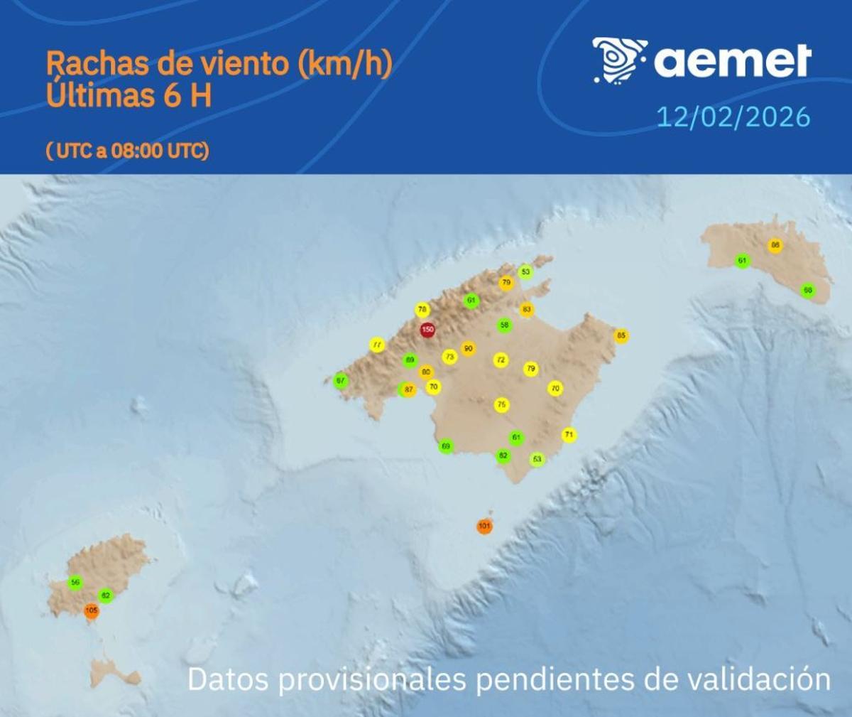 Las rachas de viento en Ibiza alcanzan los 105 km/h