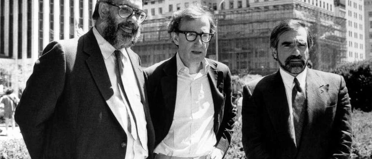 Francis Ford Coppola, Woody Allen y Martin Scorsese, en la presentación de &quot;Historias de Nueva York&quot; (1989).