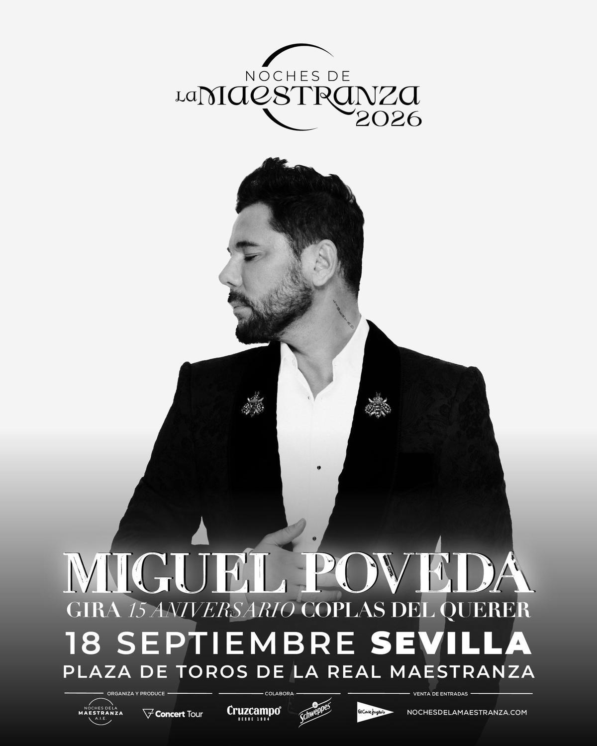 Miguel Poveda actuará el 18 de septiembre en Noches de la Maestranza 2026