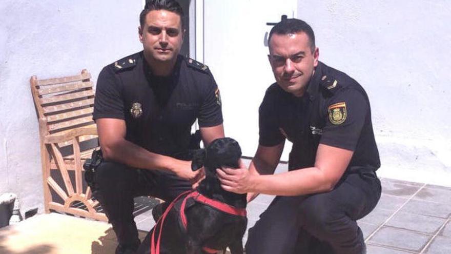 Los agentes, con el perro rescatado en Fuengirola.