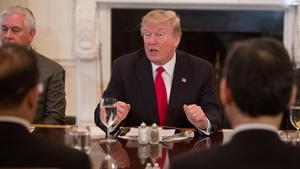 El presidente estadounidense, Donald Trump, interviene durante un almuerzo con el Consejo de Seguridad de las Naciones Unidas  en la Casa Blanca de Washington.