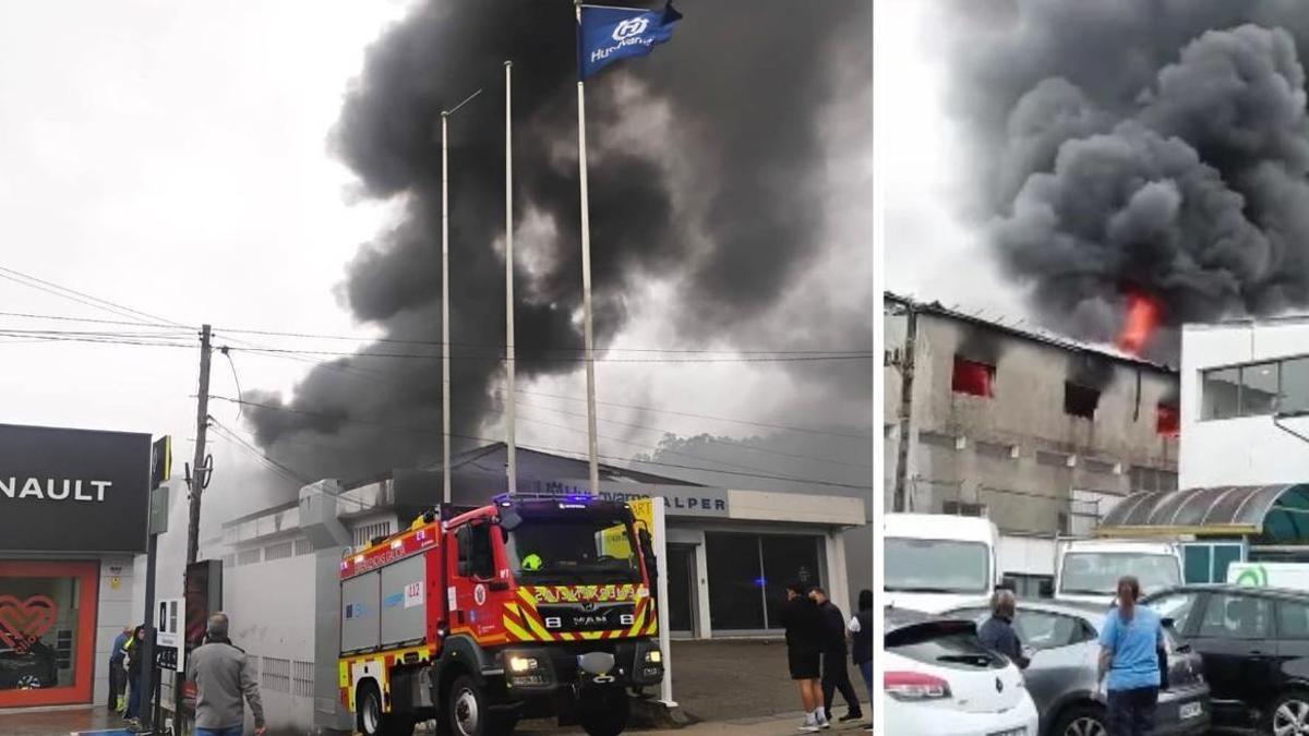 Cuatro personas trasladadas al hospital en un incendio industrial en Ponteareas